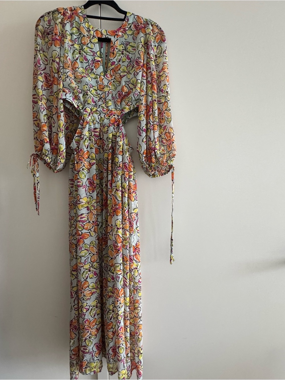 Maje Floral Cutout Maxi Dress Puff Sleeve Resort Vacation Dress XS/S - Picture 8 of 9